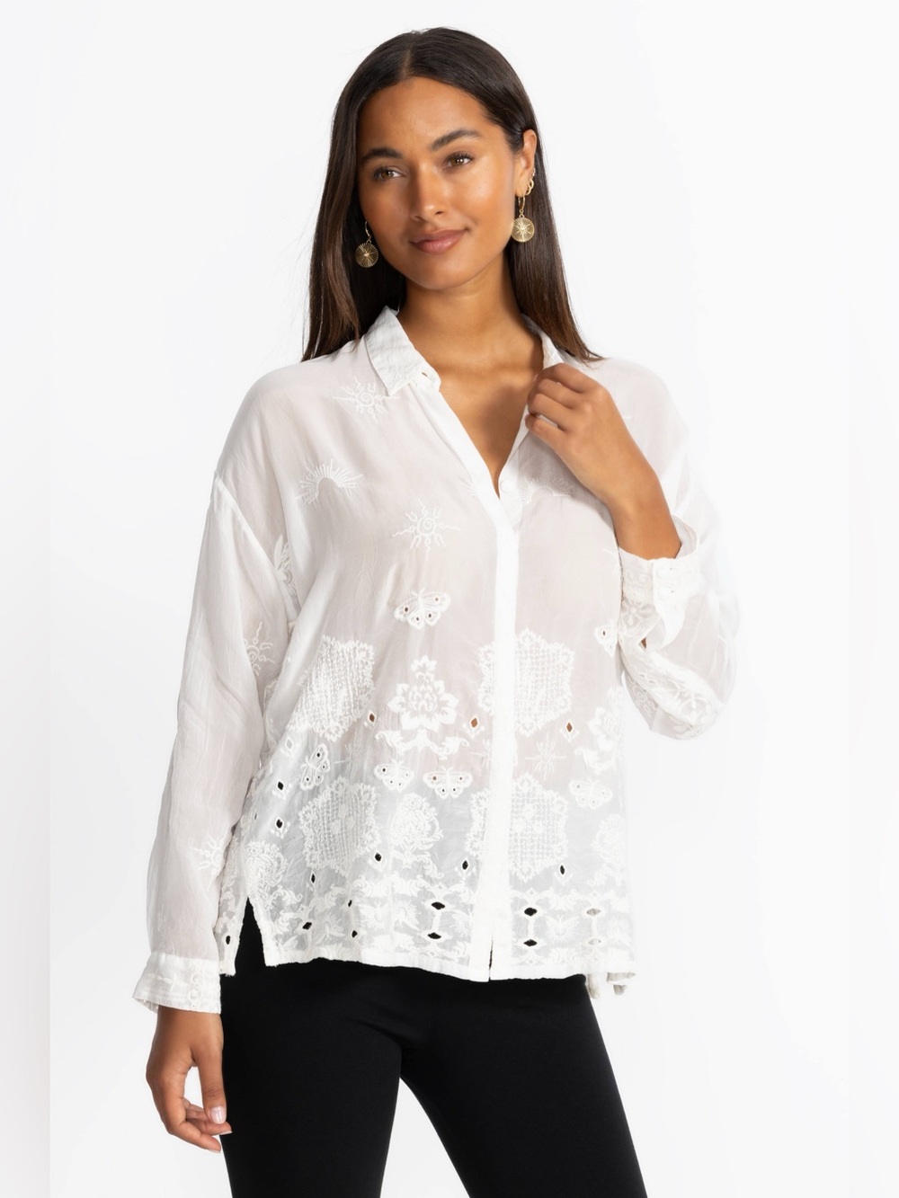 JOHNNY WAS Slim Audrey Button Down White Size Small